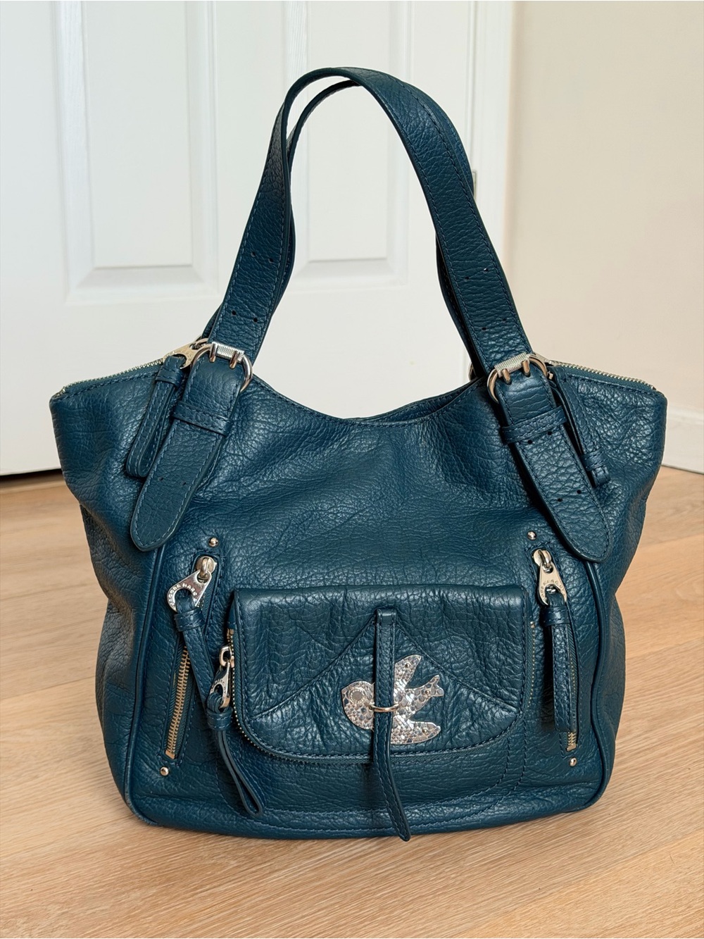 $528 Y2K Marc Jacobs Petal to the Metal Bird Bag Teal Pebbled Leather Tote